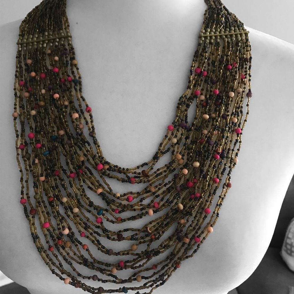 Beaded Waterfall Necklace Handmade  Multicolored